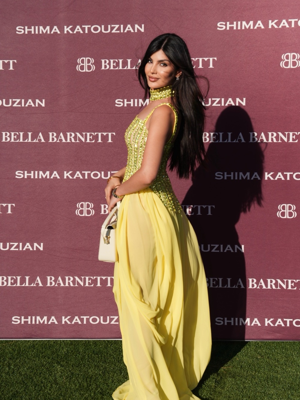 Yellow Beaded Maxi Dress with necklace